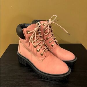 Women's Pink Lace-Up Boots